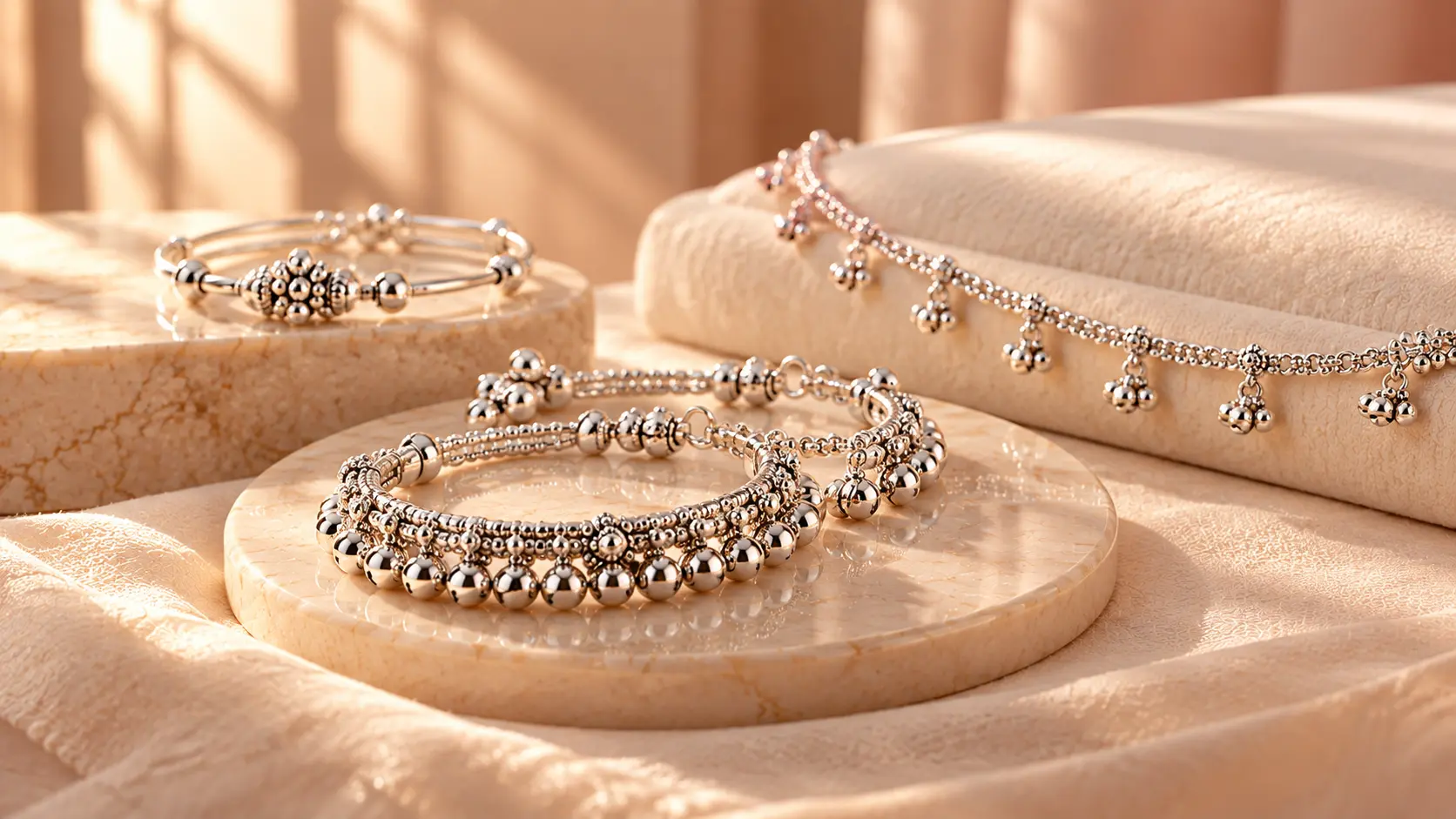 Silver jewellery arranged as a thoughtful gift