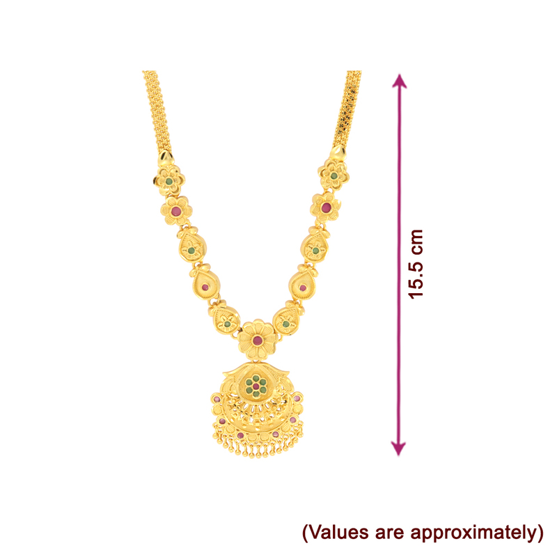 Goldplated Flower Necklace with Green & Red Stones Goldplated Flower Necklace with Green & Red Stones