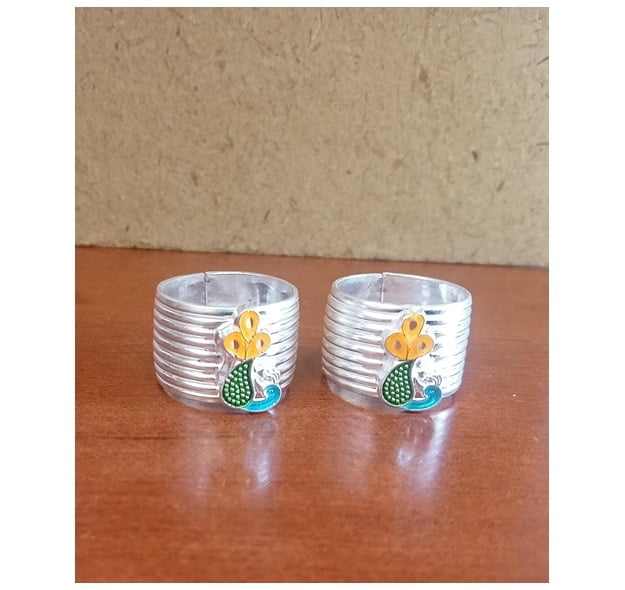 SRIMATHI JEWLLERS Silver peacock design  Toe Rings for Women