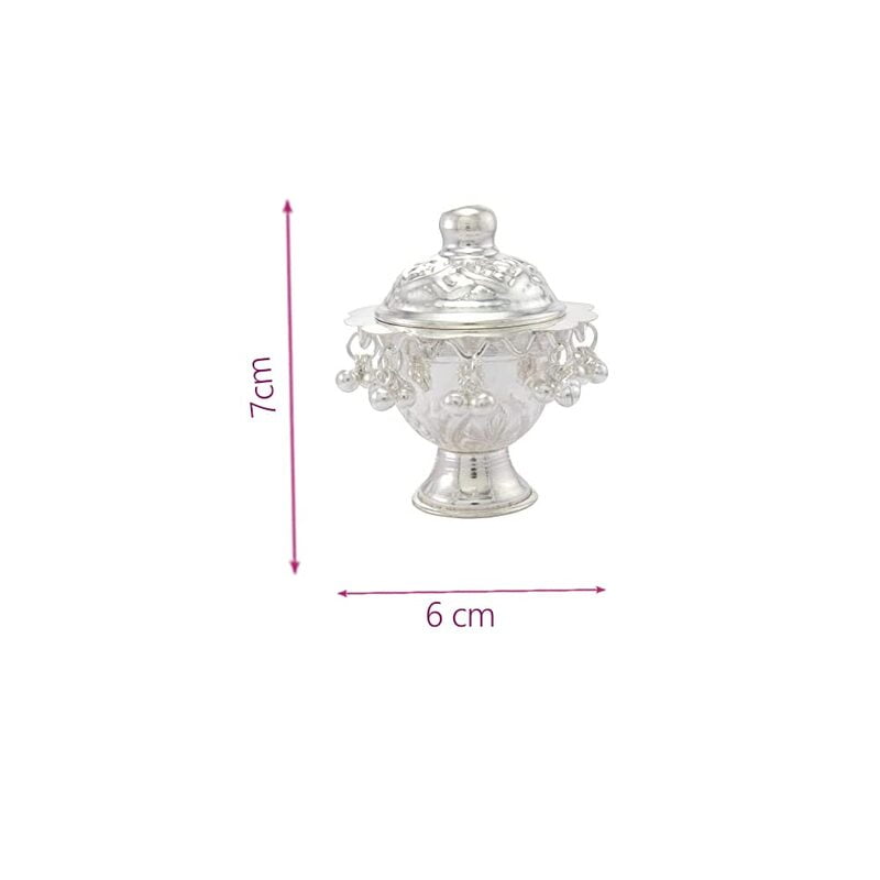 Kumkum Dabbi Silver Traditiona ghugroos haldi Sindoor Dabbi Perfect Wedding Gift (39g)