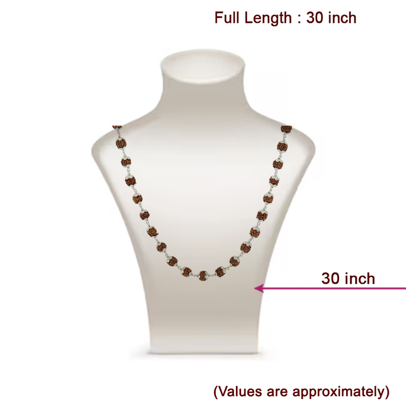 Silver Rudraksha Mala 8mm - 54 Beads, 30 Inches
