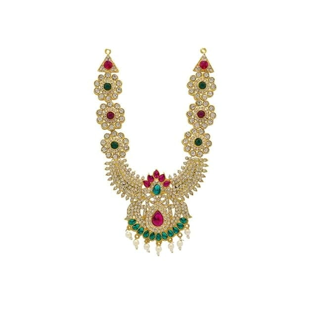SRIMATHI JEWELLERS Divine Gracful diety Multi-Stone Haram for the Gods | Maanga design necklace | Unique Design necklace for girls & Womens | Traditional jewellery necklace for womens SRIMATHI JEWELLERS Divine Gracful diety Multi-Stone Haram for the Gods | Maanga design necklace | Unique Design necklace for girls & Womens | Traditional jewellery necklace for womens