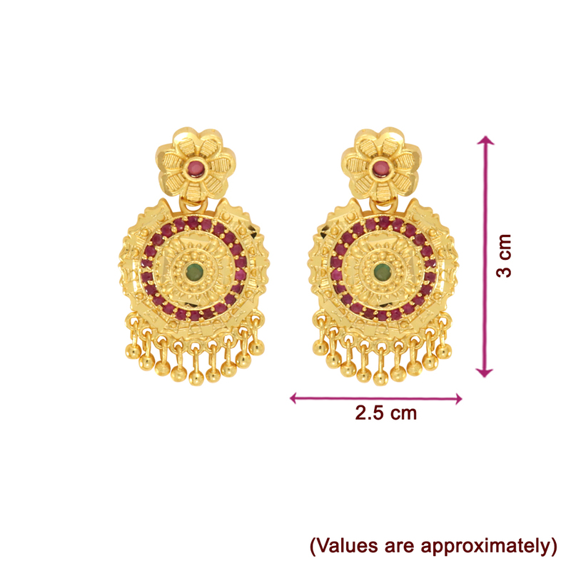 Goldplated Necklace with Red Flower Stones & Earrings Goldplated Necklace with Red Flower Stones & Earrings