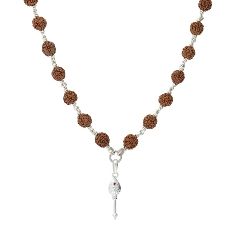 925 Sterling Silver Lord Murugan Vel Pendant Rudraksha Silver Mala 925 Sterling Silver Lord Murugan Vel Pendant Rudraksha Silver Mala
