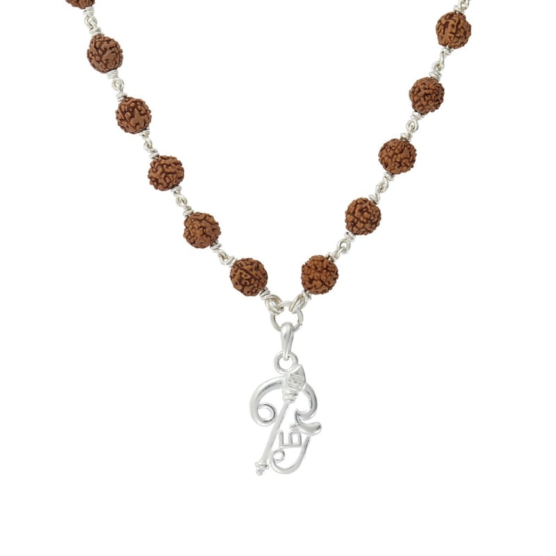 925 Sterling Silver Lord OM Murugan Vel Pendant Rudraksha Silver Mala 925 Sterling Silver Lord OM Murugan Vel Pendant Rudraksha Silver Mala