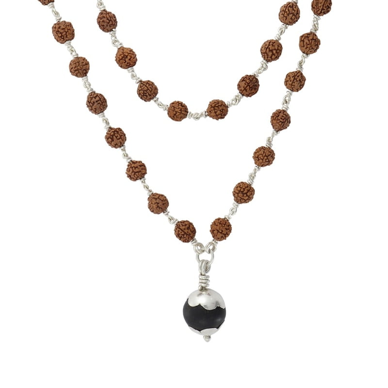 925 Sterling Silver Karungali Pendant Rudraksha Silver Mala 925 Sterling Silver Karungali Pendant Rudraksha Silver Mala