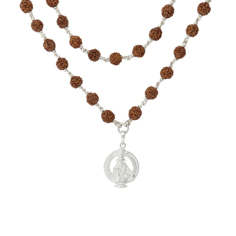 925 silver ayyappan pendant 925 Silver Tied  Rudraksha Mala 8mm,54 Beads, 30 Inchs