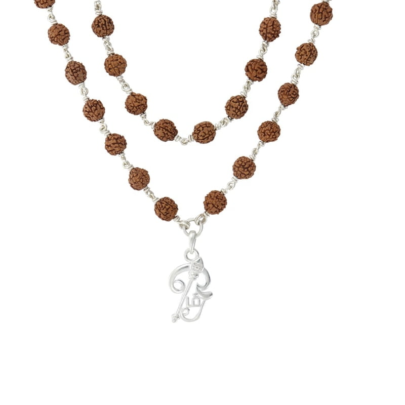 925 Sterling Silver Lord OM Murugan Vel Pendant Rudraksha Silver Mala 925 Sterling Silver Lord OM Murugan Vel Pendant Rudraksha Silver Mala