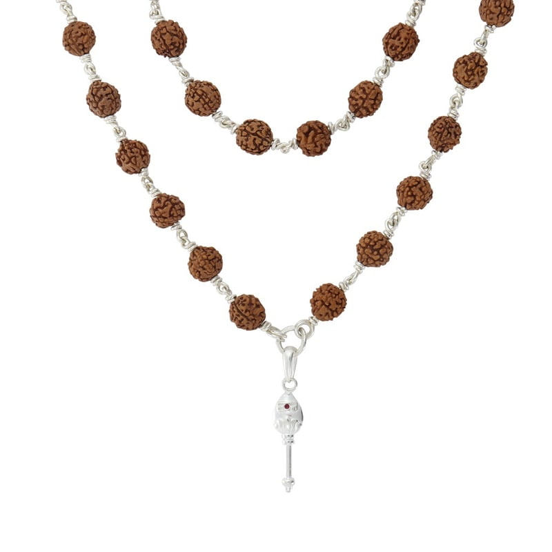 925 Sterling Silver Lord Murugan Vel Pendant Rudraksha Silver Mala 925 Sterling Silver Lord Murugan Vel Pendant Rudraksha Silver Mala