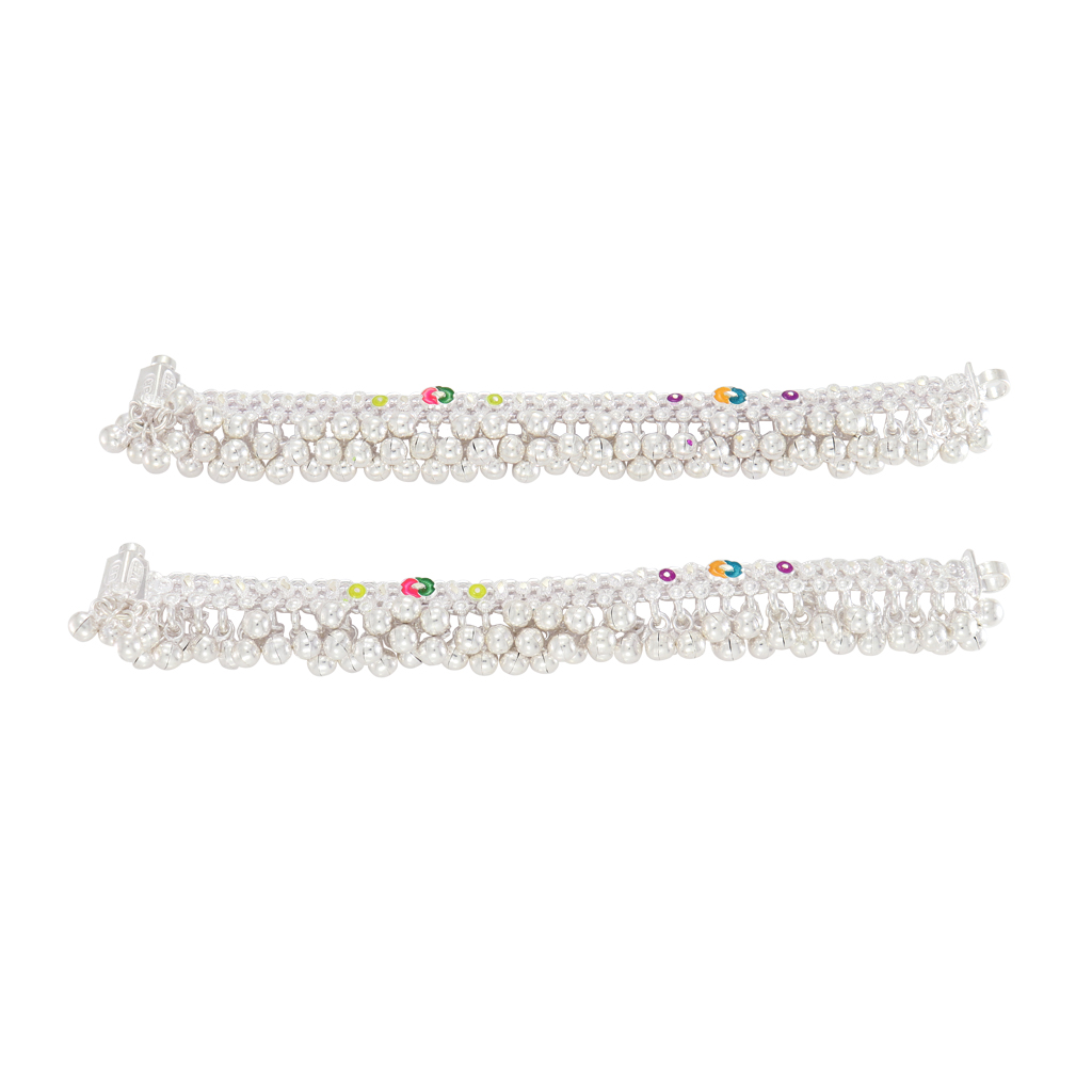 Silver Enamel Jaldra Ghungroos Baby Anklet Silver Enamel Jaldra Ghungroos Baby Anklet
