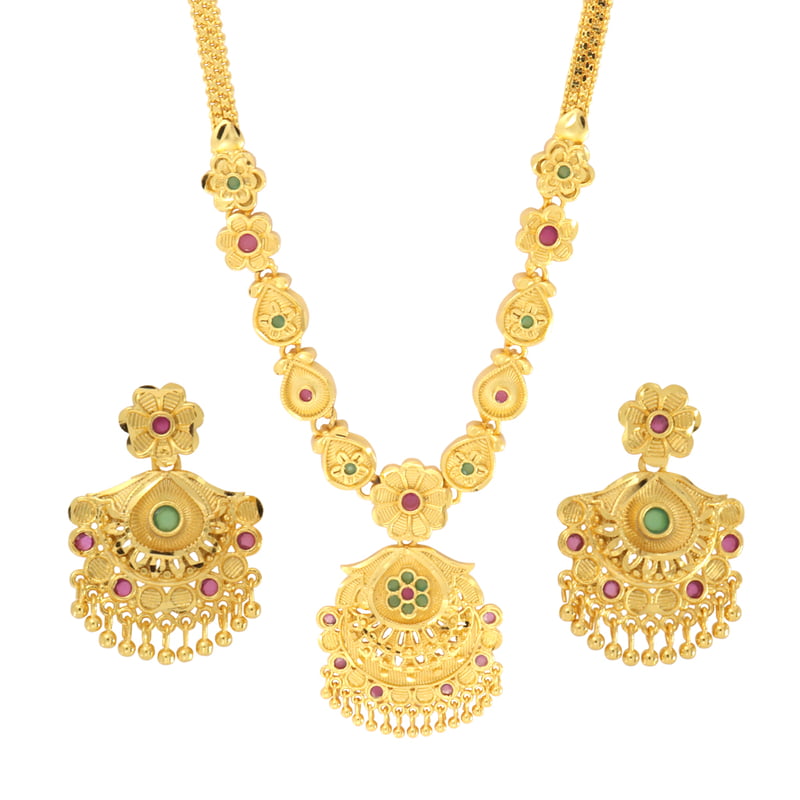 Gold tone green and red flower necklace Gold tone green and red flower necklace