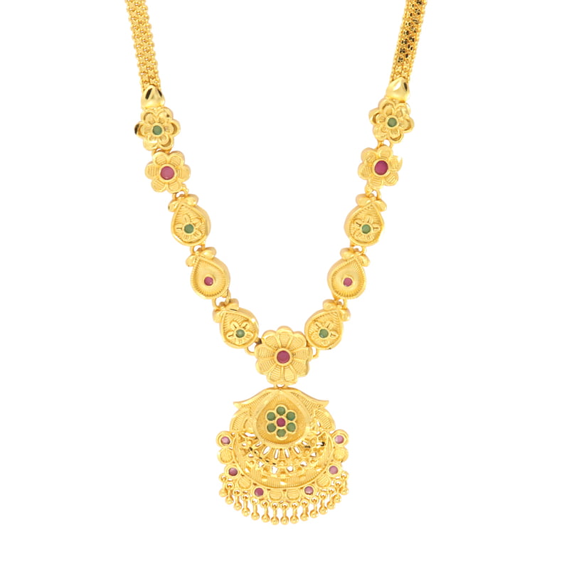 Gold tone green and red flower necklace Gold tone green and red flower necklace