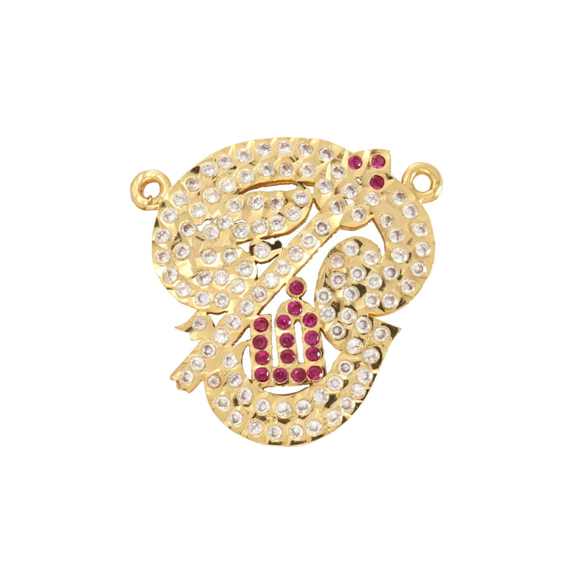 panchaloha  white and red stone om pendant